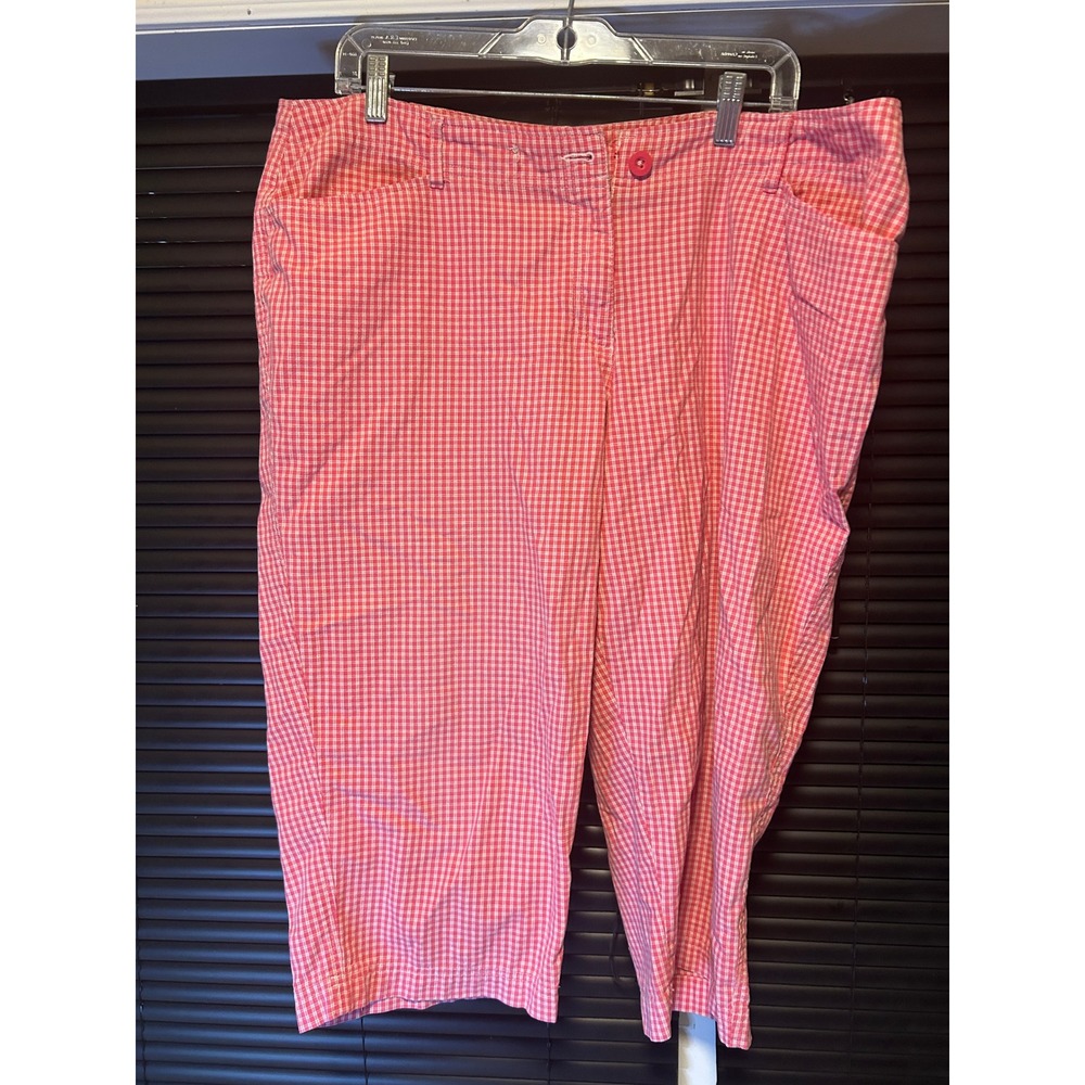 Carroll Reed Capri Pants Womens 16 Pink Gingham Cotton Cropped Casual Preppy